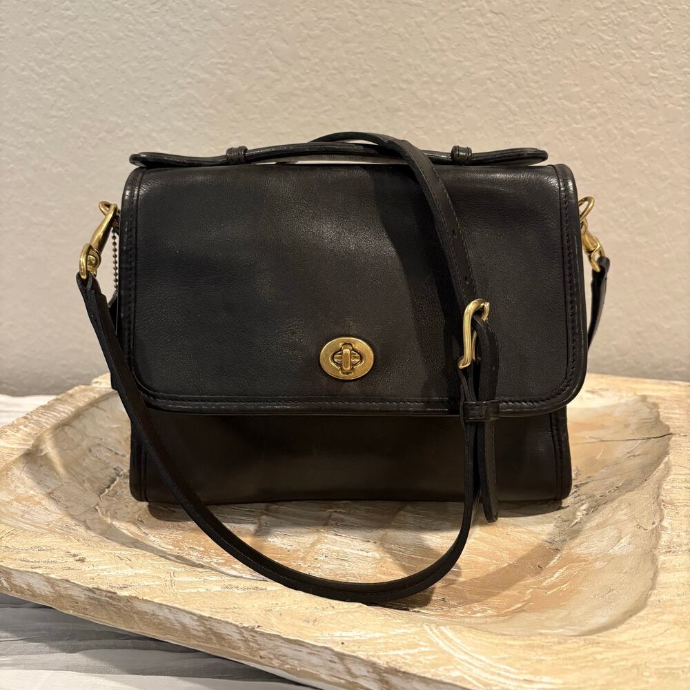 VTG COACH Court Bag 1989 Crossbody Full-Grain Leather Black SzOS N M939870